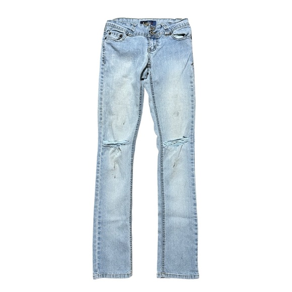 Vintage Y2K Women’s Angles Denim Light Wash Distressed Skinny Jeans Size 3